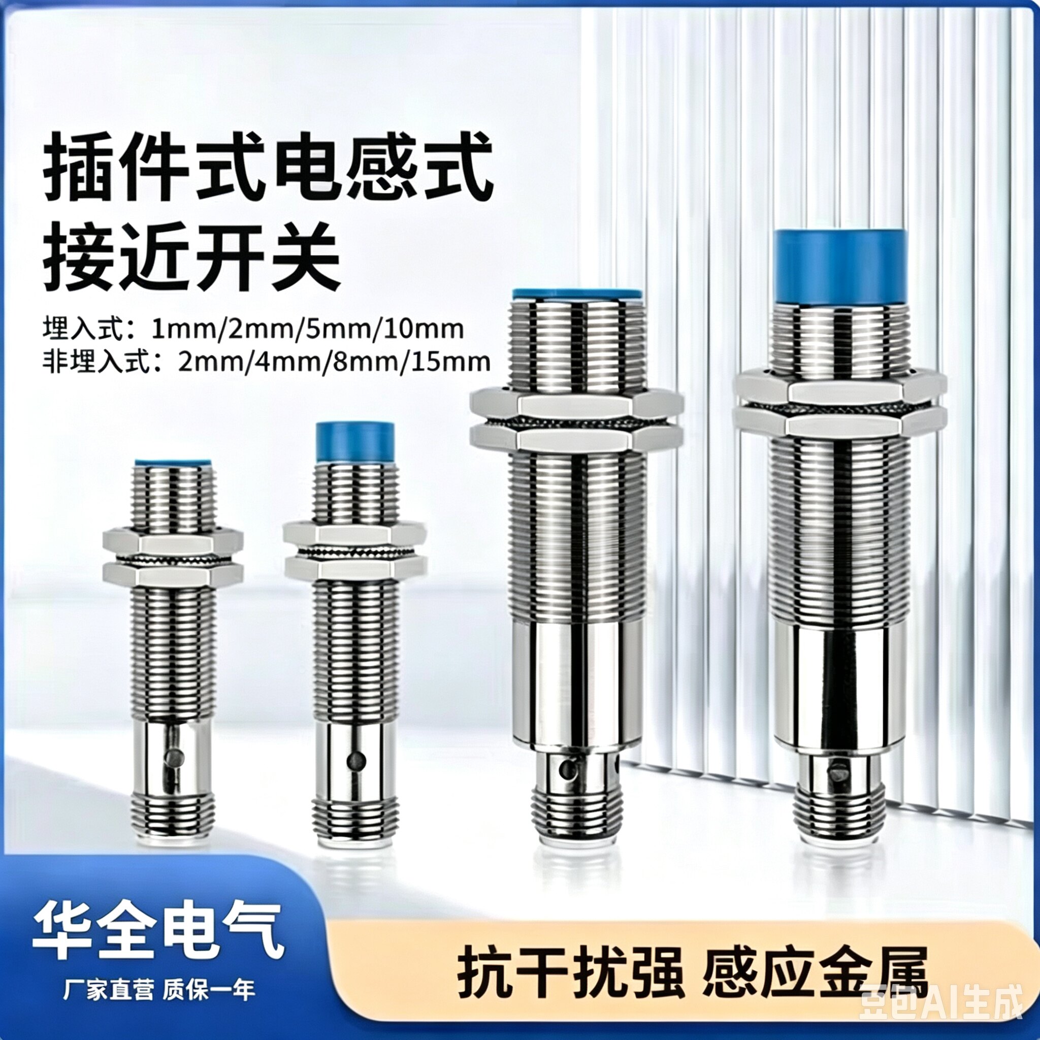 航空插头分体式电感式接近开关FA12-4NBH三线直流NPN常闭12v24vDC