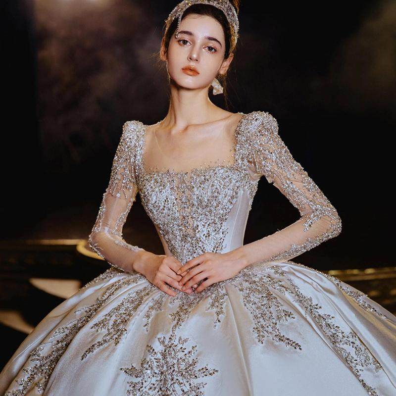 【星辰芳华】新款重工缎面新娘结婚婚纱长袖宫廷法式复古小个子女,女装/女士精品,婚纱,淘宝优惠券,粉丝福利购,淘宝优惠卷