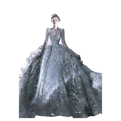 【海的女儿】新款新娘结婚婚纱2025宫廷风长袖法式公主重工大拖尾