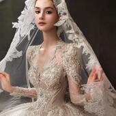 许愿池公主 2025新款 重工长袖 宫廷长袖 婚纱新娘结婚主纱大拖尾
