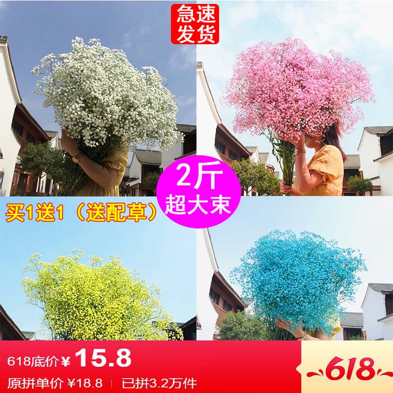 满天星干花束家居客厅混合带花瓶