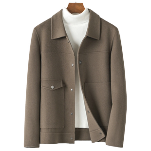 秋冬双面羊毛呢大衣男士短款修身翻领无羊绒外套青年夹克休闲时尚