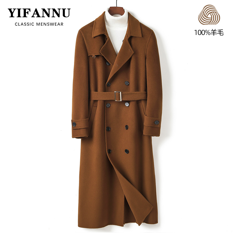 长款100%羊毛双面呢大衣外套加厚