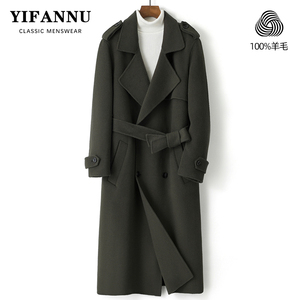 秋冬双面羊毛大衣男士长款过膝腰带双面呢风衣时尚双排扣呢子外套