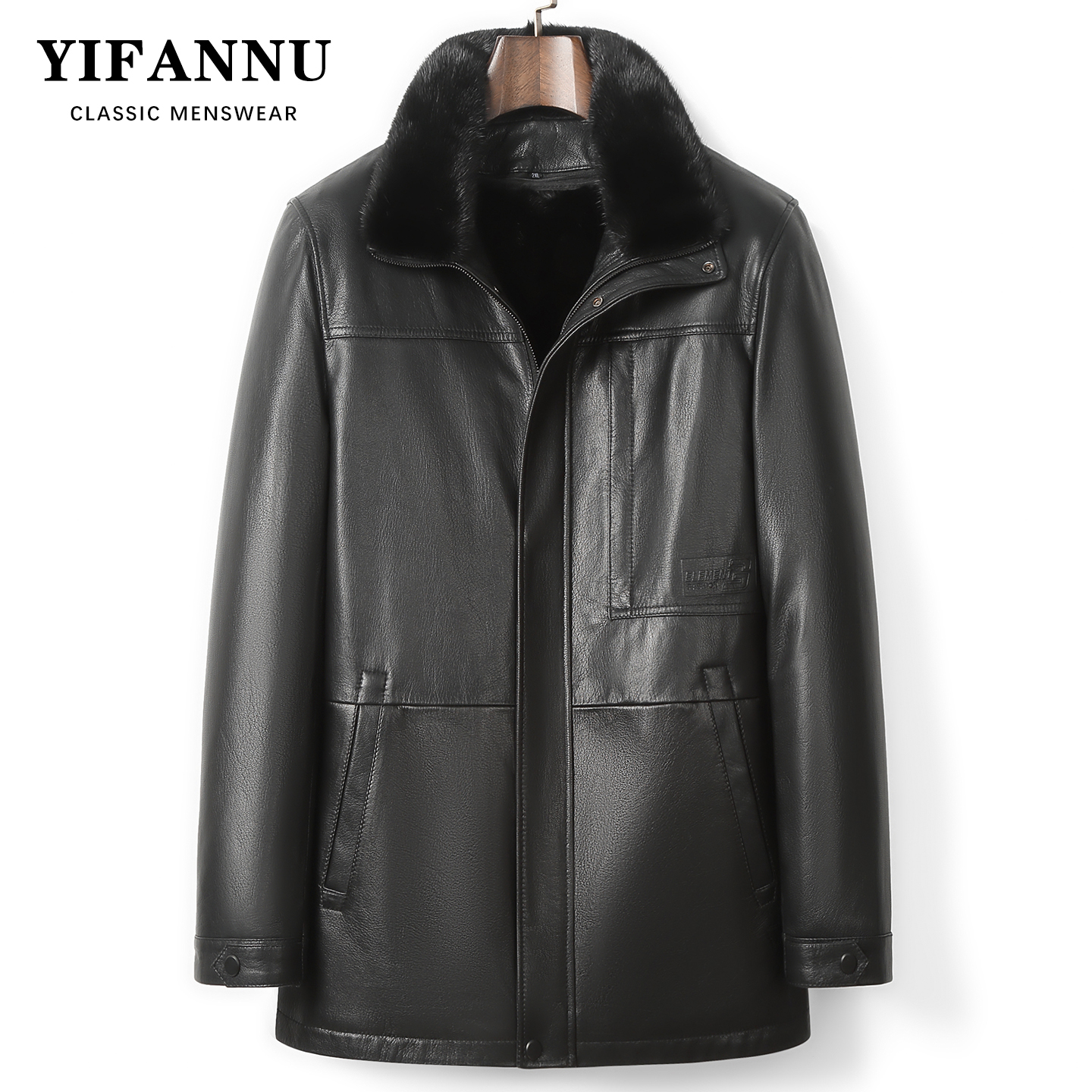 男士脱卸水貂内胆真皮皮衣外套厚