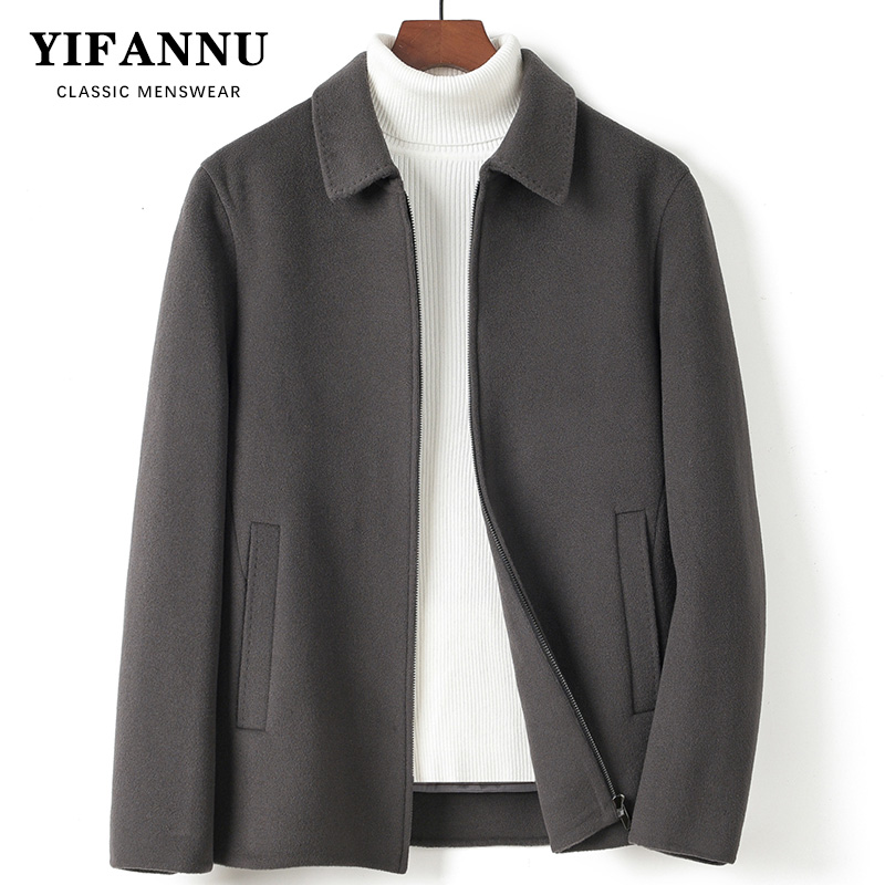 双面纯羊毛呢夹克男外套短款加厚
