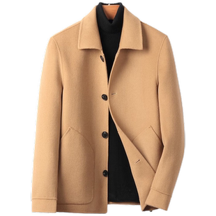 手工双面全羊毛呢夹克男士短款翻领青年韩版非羊绒呢子外套秋冬季