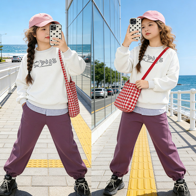 女童加肥加大春秋卫衣套装2026新款洋气休闲运动风两件套中大童14