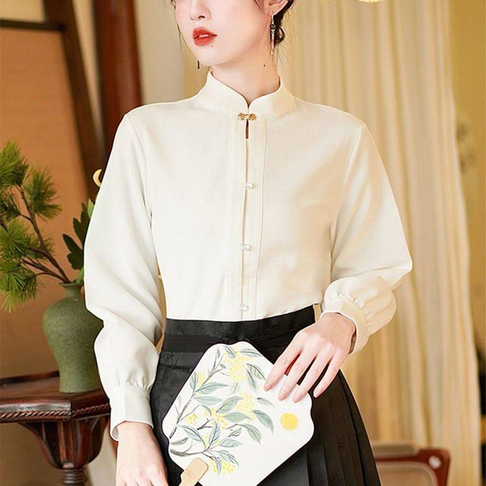 对襟立领衬衫配马面裙的衬衣女款长袖气质新中式国风改良汉服上衣,女装/女士精品,衬衫,淘宝优惠券,粉丝福利购,淘宝优惠卷