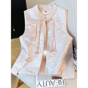 新中式国风马甲高级感缎面重工提花马夹背心女外搭唐装盘扣坎肩秋