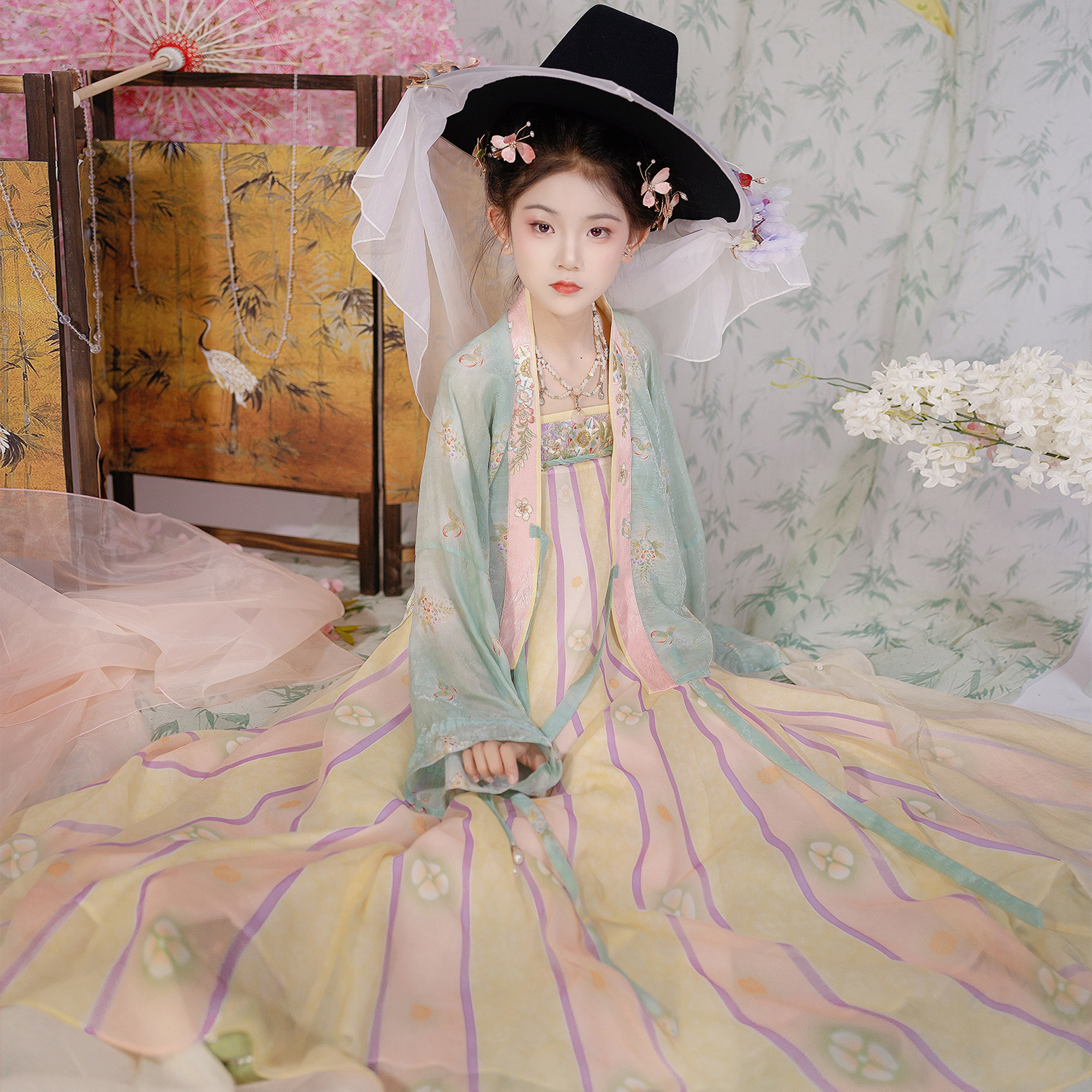 青萝洛竹唐制儿童汉服夏新品法门寺开衫吊带破裙齐胸襦裙女童汉服图片