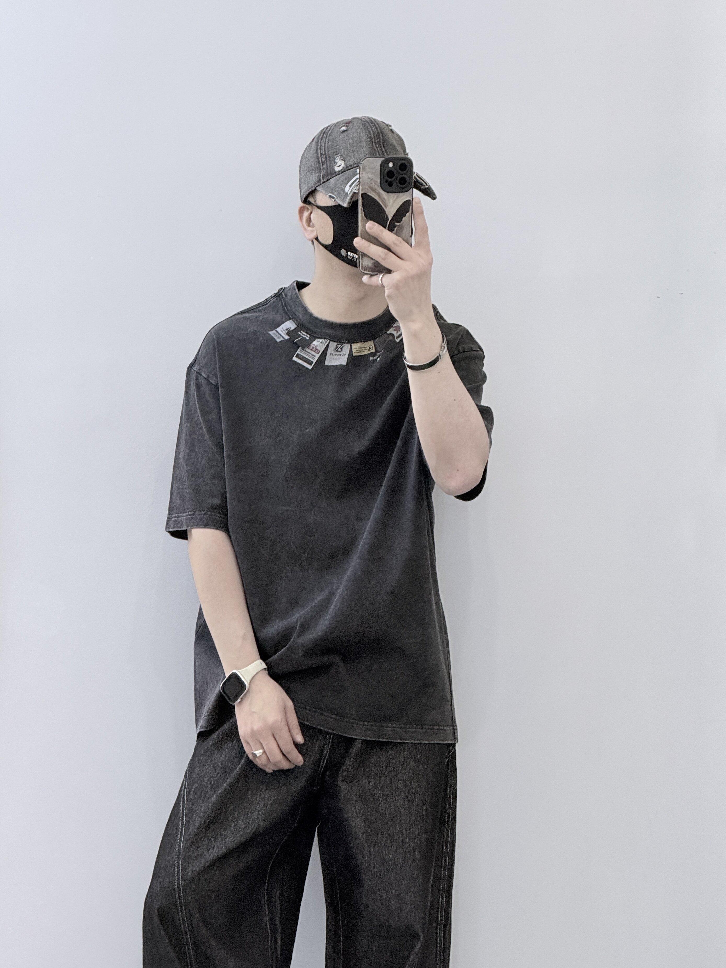 潮牌美式高街邮戳短袖男夏季宽松休闲百搭圆领纯棉做旧T恤上衣