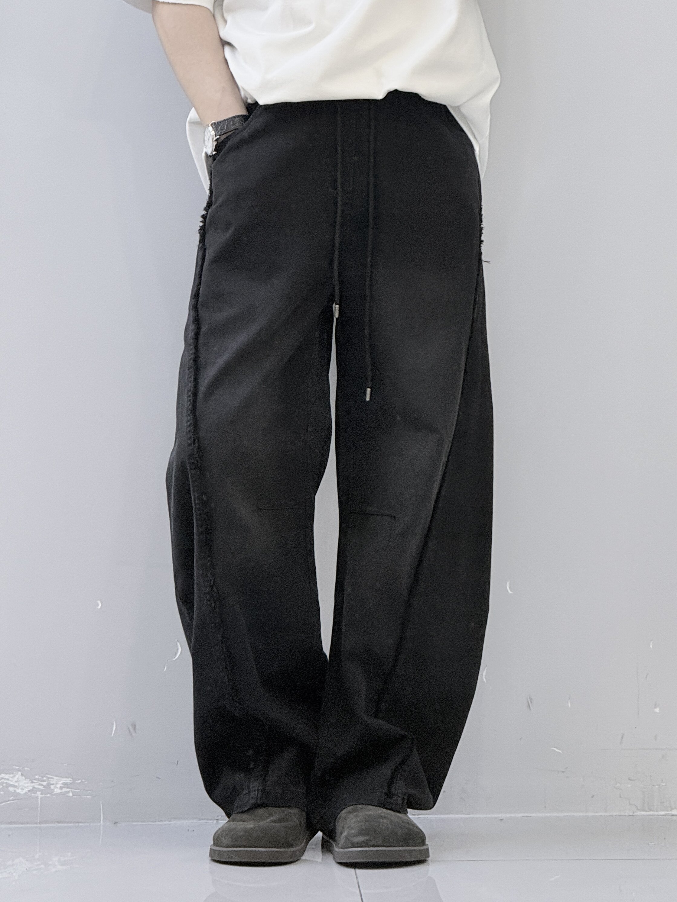 潮牌美式高街拼接牛仔裤男夏季宽松直筒大阔腿裤垂感拖地长裤子