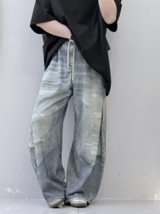春夏新款设计感破烂扎染牛仔裤男潮流宽松休闲百搭直筒阔腿长裤潮