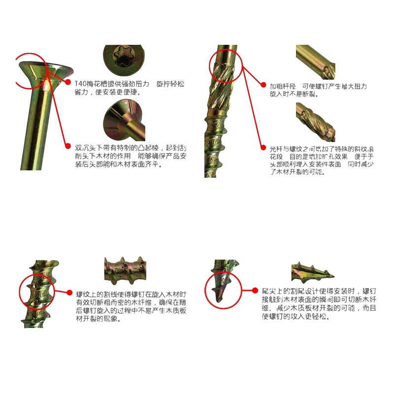 美固滚花沉头割尾纤维板钉内梅花平头加粗加长木螺钉自攻螺丝M6M8