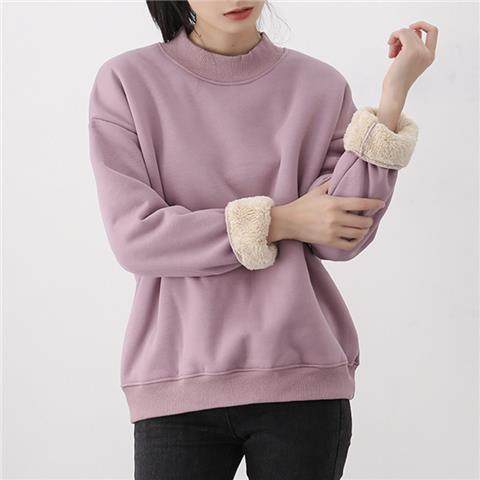 羊羔绒卫衣女半高领保暖加绒加厚上衣200斤可穿大码女装内搭上衣