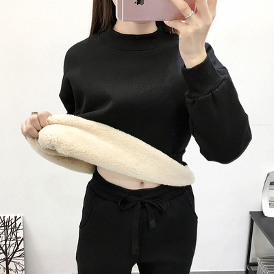 加绒加厚羊羔绒卫衣女秋冬季新款韩版休闲半高领外穿宽松保暖上衣