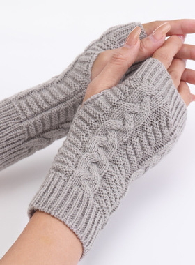 G105短款麻花时尚手套秋冬男女韩版新款针织毛线露半指保暖护腕套