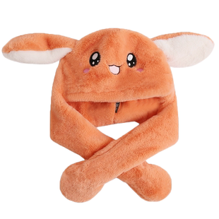 帽子女冬季一捏会动的耳朵帽小兔可爱超萌保暖围脖围巾一体毛绒帽