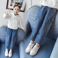 Cô gái mặc quần jean denim 2019 mới lớn trẻ em mùa thu thể thao quần âu trẻ em lỏng lẻo mùa xuân và mùa thu - Quần jean quần jean trẻ em quảng châu