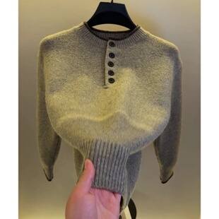 高档圆领四粒扣针织衫套头毛衣男士秋冬时尚保暖打底衫男装LO627