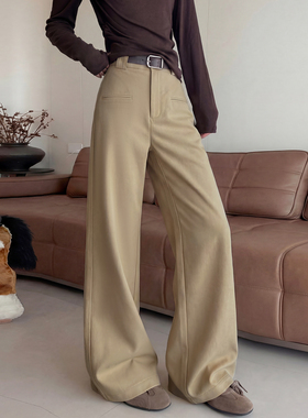老钱风阔腿裤女2026春秋季新款高腰垂感窄版显瘦西装裤休闲直筒