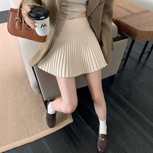 春夏高腰a字裙jk短裙小个子秋冬半身裙 米白毛呢百褶裙女2026新款