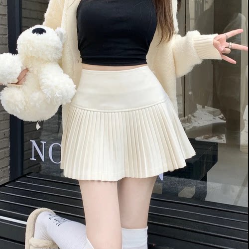 毛呢细褶jk短裙子女秋冬2025新款高腰显瘦a字裙小个子百褶半身裙