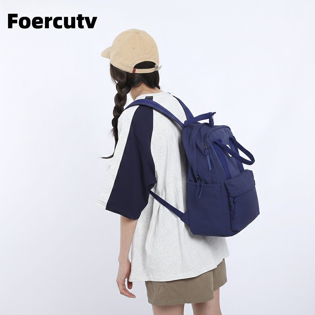 Forever日系双肩包女大学生简约纯色书包初中女生可通勤背包百搭