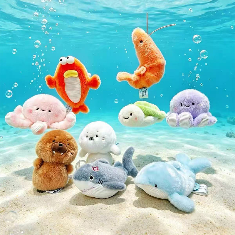正版海洋小分队掌中宝毛绒玩具海象海豚咸鱼大虾公仔玩偶桌伴娃娃