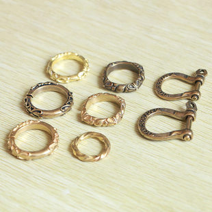 纯手工黄铜花纹钥匙圈铜环挂扣唐草圈扭纹钥匙圈马蹄扣DIY小配饰