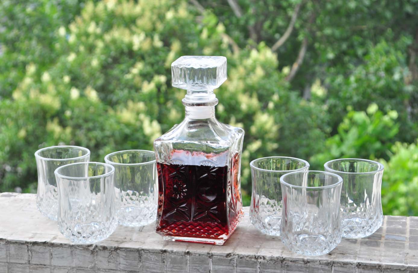 包邮腰形酒瓶加6只玻璃杯套装酒具洋酒葡萄酒