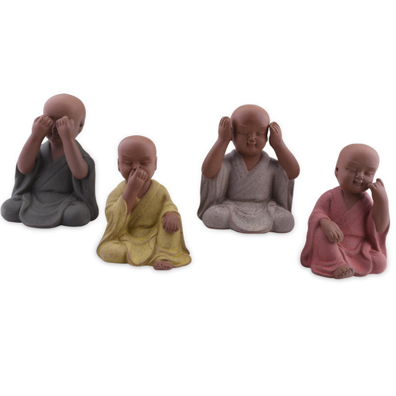 四不和尚茶宠摆件小和尚彩陶茶玩茶道配件不听不说不想不看小沙弥