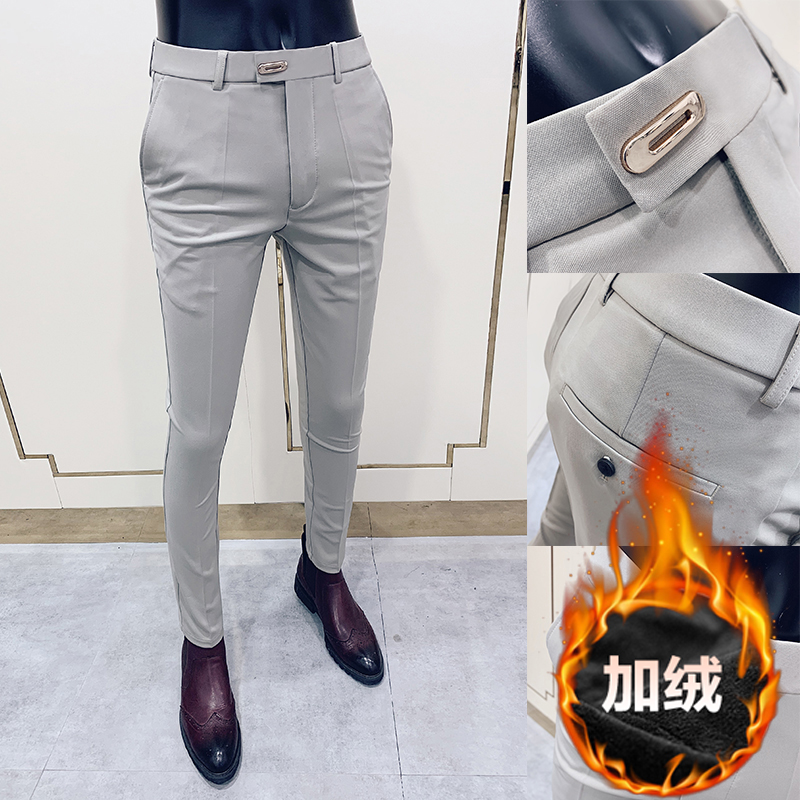 新款加绒加厚商务修身显瘦小西裤韩版休闲西装裤子男小脚西0929z