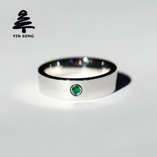 包镶圆形祖母绿男戒 银松925银22K金天然绿宝钻石宽大码戒指