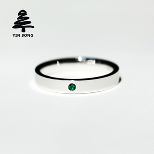 直角镶小彩宝戒指 银松925银天然祖母绿红宝石蓝宝石男女情侣对戒