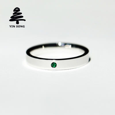 直角镶小彩宝戒指 银松925银天然祖母绿红宝石蓝宝石男女情侣对戒