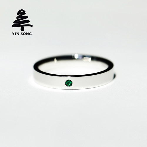 直角镶小彩宝戒指 银松925银天然祖母绿红宝石蓝宝石男女情侣对戒