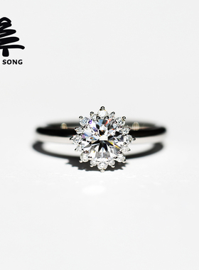 小太阳钻戒 银松Pt900加硬铂金圆形实验室培育钻80分一克拉女戒指