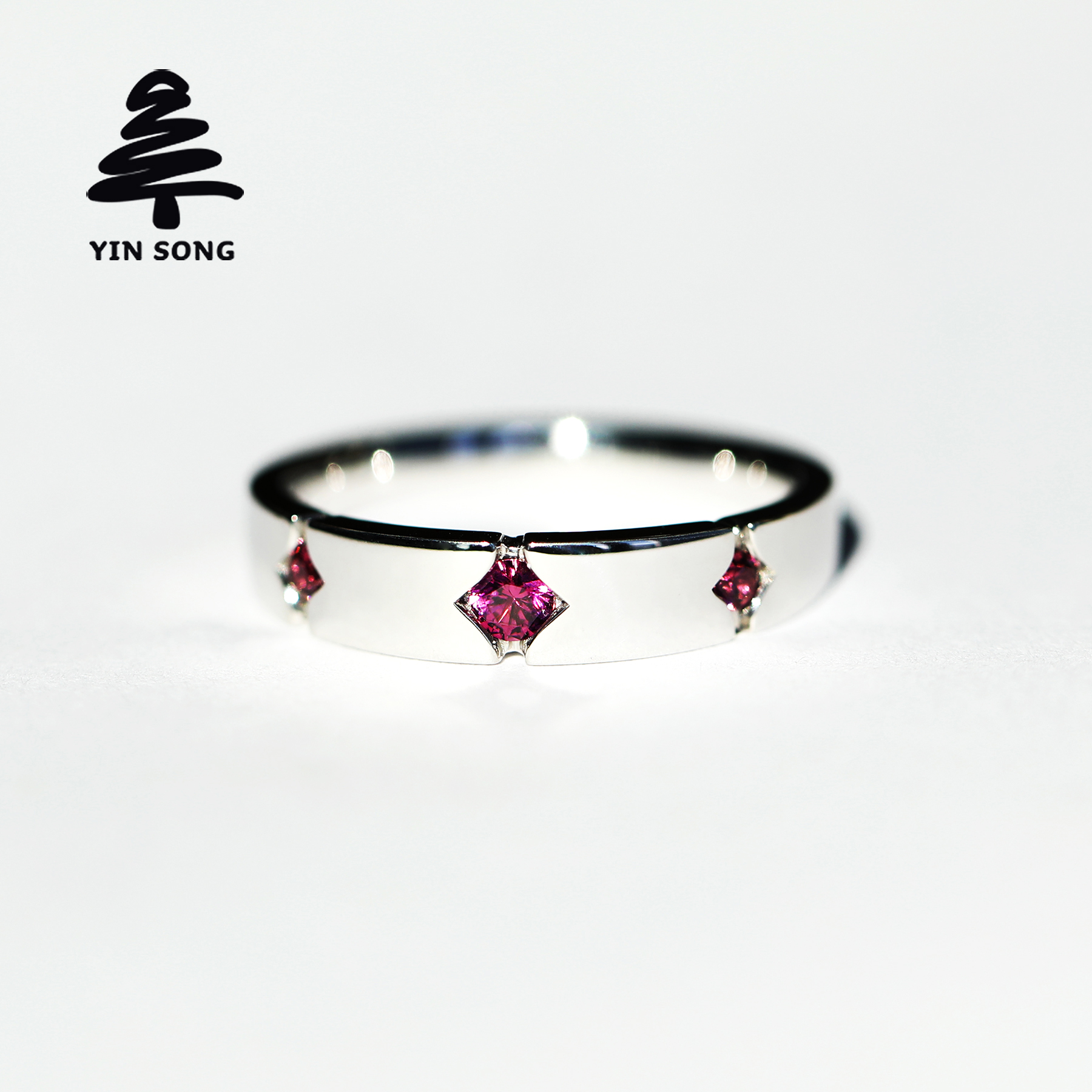 三石款紫色石榴石戒指 银松925银镶紫牙乌情侣对戒女款原创首饰