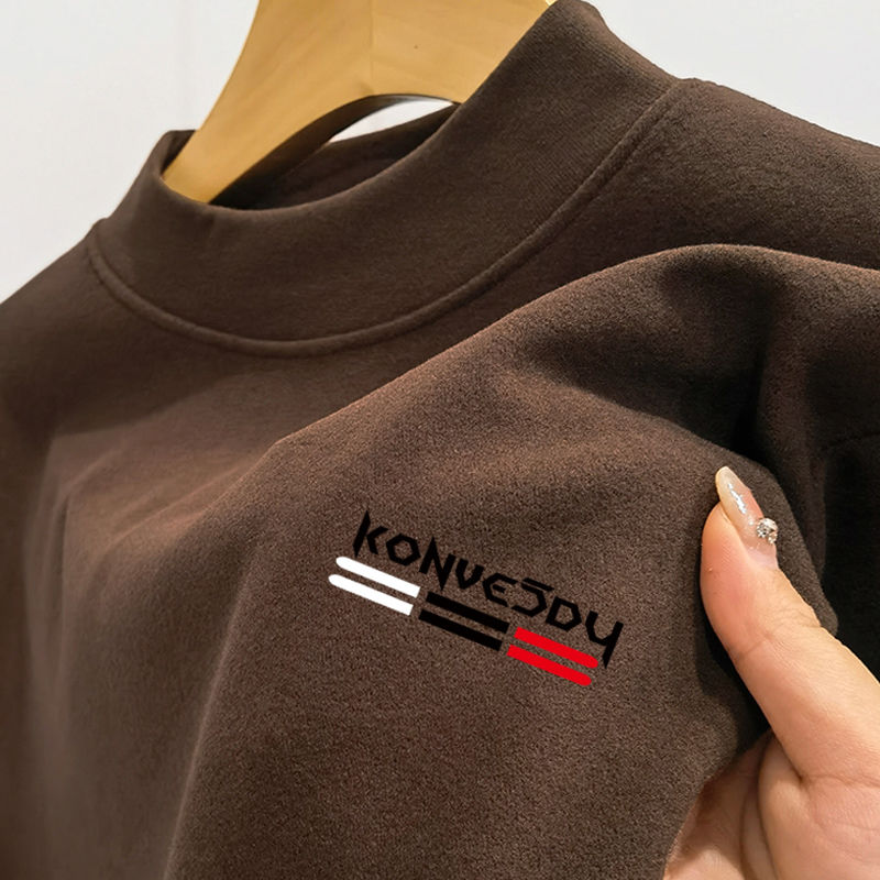 高级高档男款打底衫冬款德绒休闲百搭双面绒半高领ins韩版长袖T恤