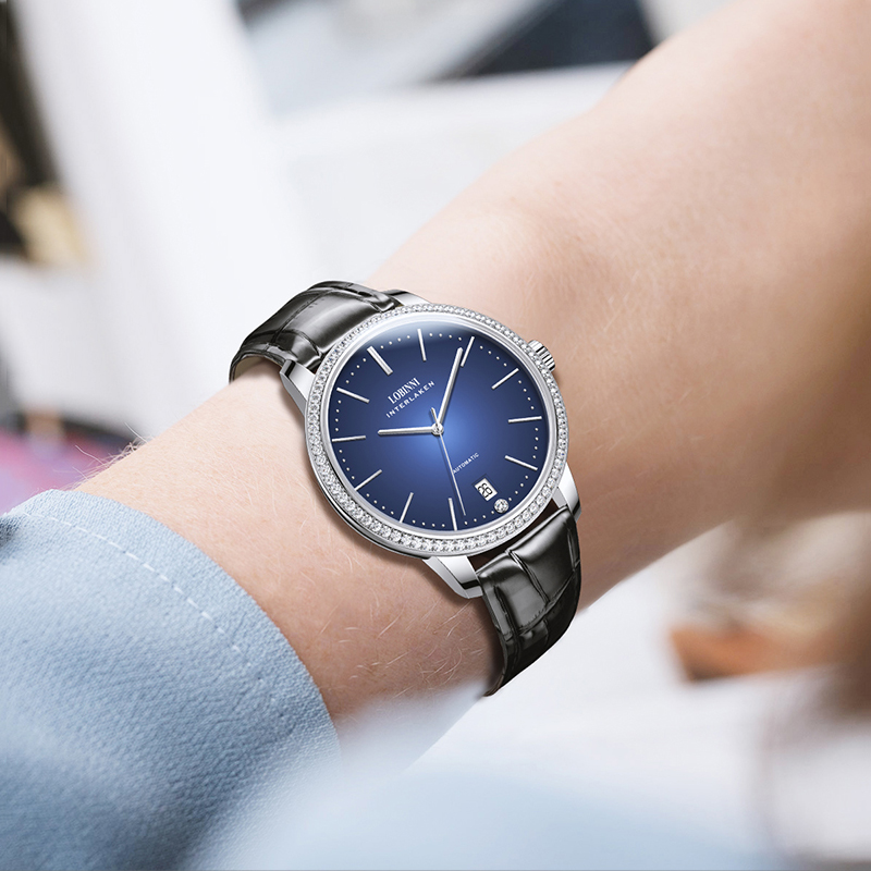 罗宾尼轻奢气质星空机械表女表超薄镶钻渐变简约大气女士手表