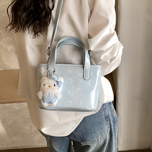 女童宝贝洋气可爱猫咪蝴蝶结印花手提水桶包小公主高颜值精致挎包