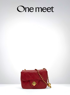 ONE MEET晚觅超火红色小方包包小香包链条流行感轻奢小众斜挎婚包