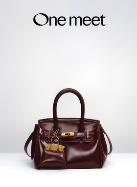 ONE MEET晚觅复古红色轻奢手提凯莉包包斜挎包女式2026优雅设计