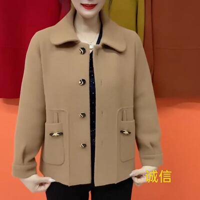 外套短款方领中老年开衫大衣