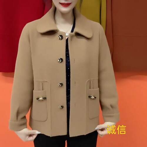 外套短款方领中老年开衫大衣