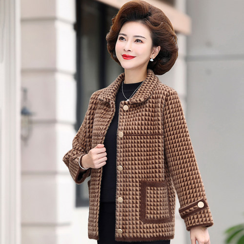 妈妈冬装短款水貂绒加厚外套