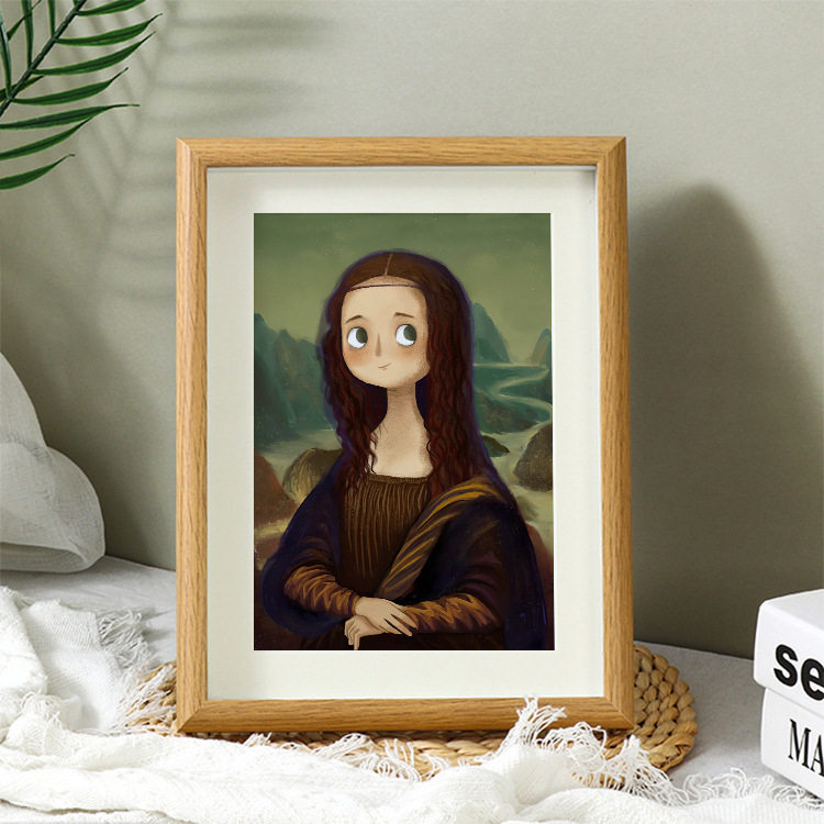 Q版蒙娜丽莎梵高卡通装饰画恶搞笑名画桌面相框摆件少儿房摆台画