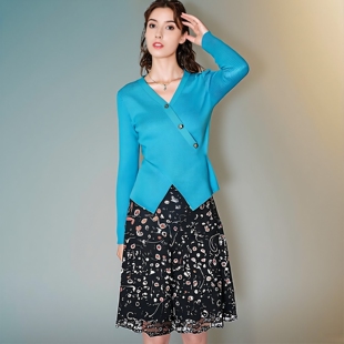 显瘦高级长袖 新品 春秋V领修身 法式 上衣女Y397CW622 衣莎美诺套头衫